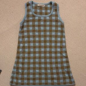 Misha And Puff Blue and Gold Checkered Kids Dress